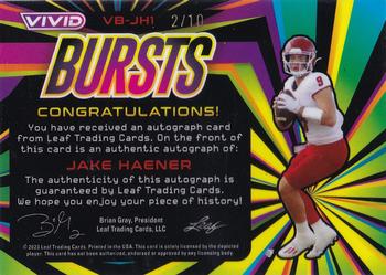 2023 Leaf Vivid - Vivid Bursts Autographs #VB-JH1 Jake Haener Back