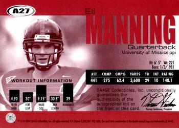 2004 SAGE - Autographs Bronze #A27 Eli Manning Back