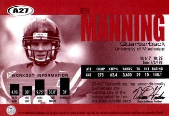 2004 SAGE - Autographs Red #A27 Eli Manning Back