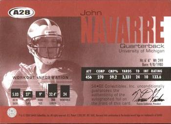 2004 SAGE - Autographs Red #A28 John Navarre Back