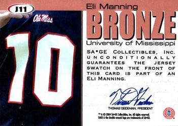 2004 SAGE - Jerseys Bronze #J11 Eli Manning Back