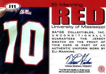 2004 SAGE - Jerseys Red #J11 Eli Manning Back