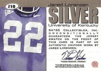 2004 SAGE - Jerseys Silver #J10 Jared Lorenzen Back