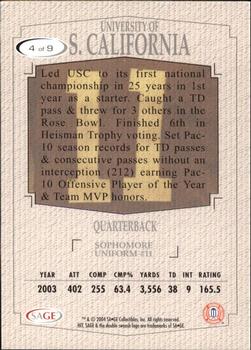 2004 SAGE HIT - Inside the Numbers Gold #4 USC Quarterback Back