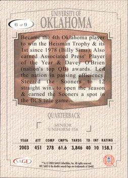 2004 SAGE HIT - Inside the Numbers Silver #6 Oklahoma Quarterback Back