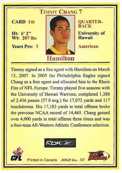 2007 JOGO - Rookies Players Set #14r Timmy Chang Back