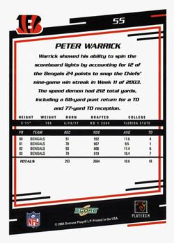 2004 Score - Glossy #55 Peter Warrick Back