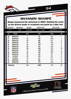 2004 Score - Glossy #94 Shannon Sharpe Back