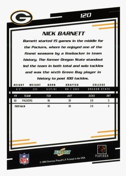 2004 Score - Glossy #120 Nick Barnett Back