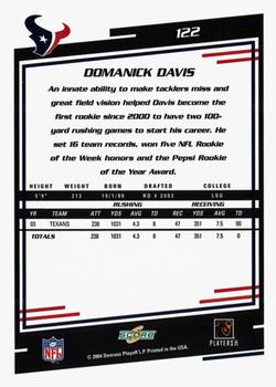 2004 Score - Glossy #122 Domanick Davis Back