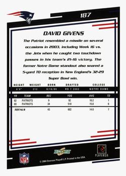 2004 Score - Glossy #187 David Givens Back