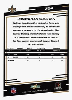 2004 Score - Glossy #204 Johnathan Sullivan Back