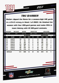 2004 Score - Glossy #207 Tiki Barber Back