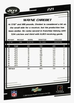 2004 Score - Glossy #221 Wayne Chrebet Back