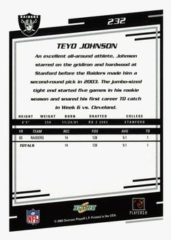 2004 Score - Glossy #232 Teyo Johnson Back