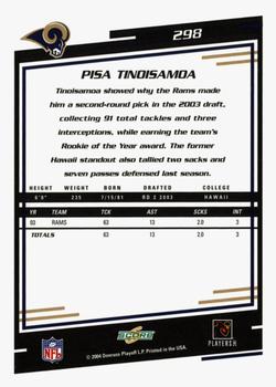 2004 Score - Glossy #298 Pisa Tinoisamoa Back
