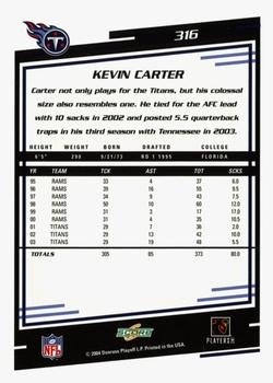 2004 Score - Glossy #316 Kevin Carter Back