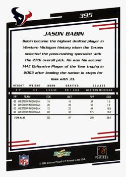 2004 Score - Glossy #395 Jason Babin Back