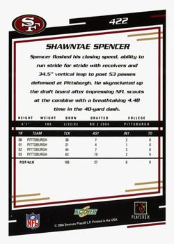 2004 Score - Glossy #422 Shawntae Spencer Back