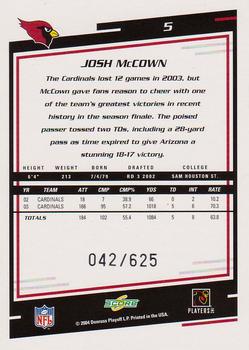 2004 Score - Scorecard #5 Josh McCown Back