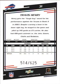 2004 Score - Scorecard #31 Travis Henry Back
