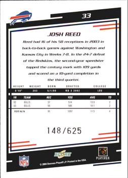 2004 Score - Scorecard #33 Josh Reed Back