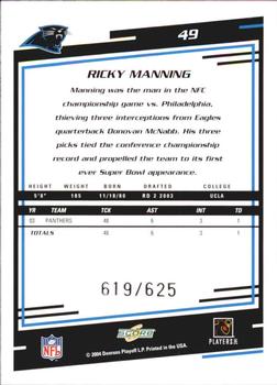 2004 Score - Scorecard #49 Ricky Manning Back