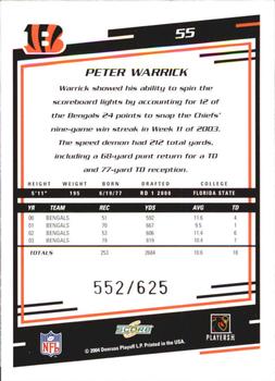 2004 Score - Scorecard #55 Peter Warrick Back
