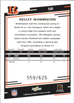 2004 Score - Scorecard #56 Kelley Washington Back