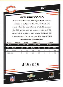 2004 Score - Scorecard #62 Rex Grossman Back