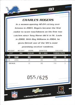 2004 Score - Scorecard #80 Charles Rogers Back