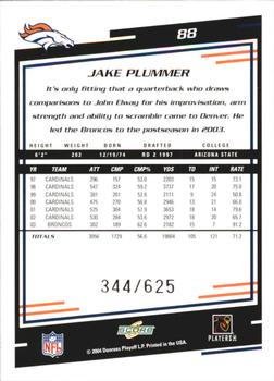 2004 Score - Scorecard #88 Jake Plummer Back