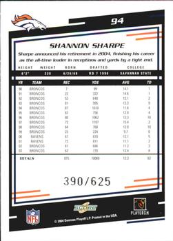 2004 Score - Scorecard #94 Shannon Sharpe Back