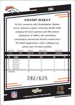 2004 Score - Scorecard #96 Champ Bailey Back