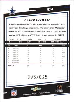 2004 Score - Scorecard #104 La'Roi Glover Back