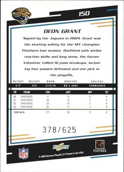 2004 Score - Scorecard #150 Deon Grant Back