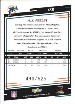 2004 Score - Scorecard #172 A.J. Feeley Back