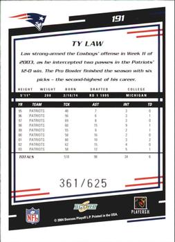 2004 Score - Scorecard #191 Ty Law Back