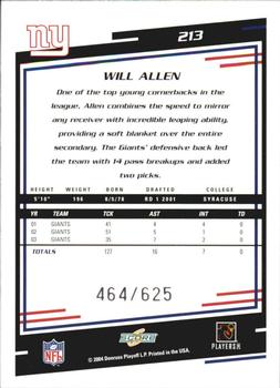2004 Score - Scorecard #213 Will Allen Back