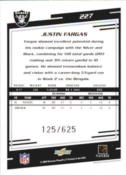 2004 Score - Scorecard #227 Justin Fargas Back