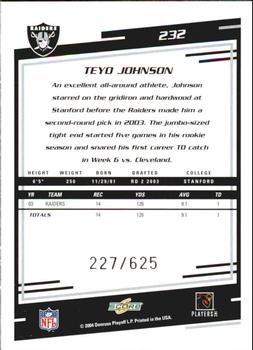 2004 Score - Scorecard #232 Teyo Johnson Back