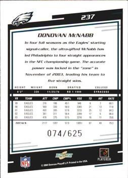 2004 Score - Scorecard #237 Donovan McNabb Back