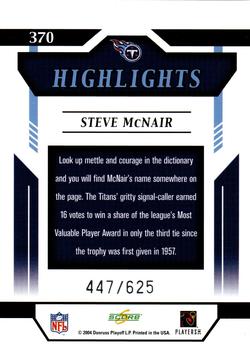 2004 Score - Scorecard #370 Steve McNair Back