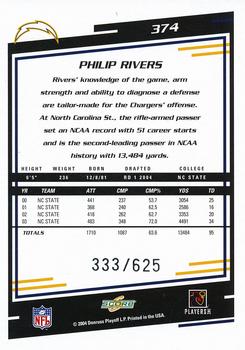 2004 Score - Scorecard #374 Philip Rivers Back