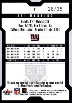 2004 SkyBox LE - Black Border Platinum #61 Eli Manning Back