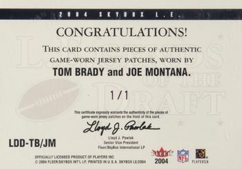 2004 SkyBox LE - LEgends of the Draft Dual Patch Executive Purple #LDD-TBJM Tom Brady / Joe Montana Back