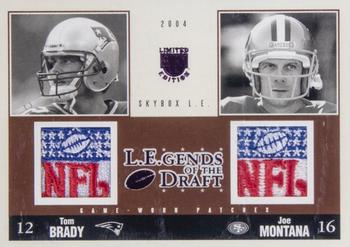 2004 SkyBox LE - LEgends of the Draft Dual Patch Executive Purple #LDD-TBJM Tom Brady / Joe Montana Front