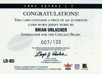 2004 SkyBox LE - LEgends of the Draft Jerseys Silver #LD-BU Brian Urlacher Back