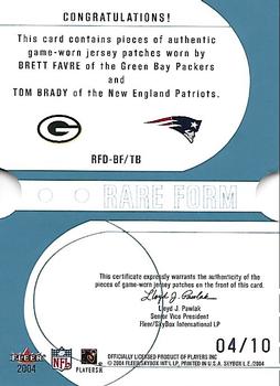 2004 SkyBox LE - Rare Form Dual Patch Platinum #RFD-BF/TB Brett Favre / Tom Brady Back