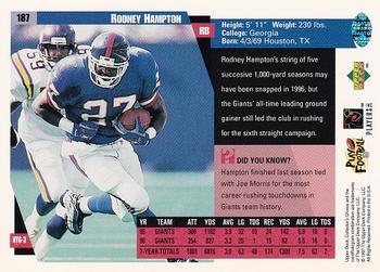 1997 Collector's Choice #187 Rodney Hampton Back
